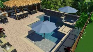 Offset rectangle pool with palapa.